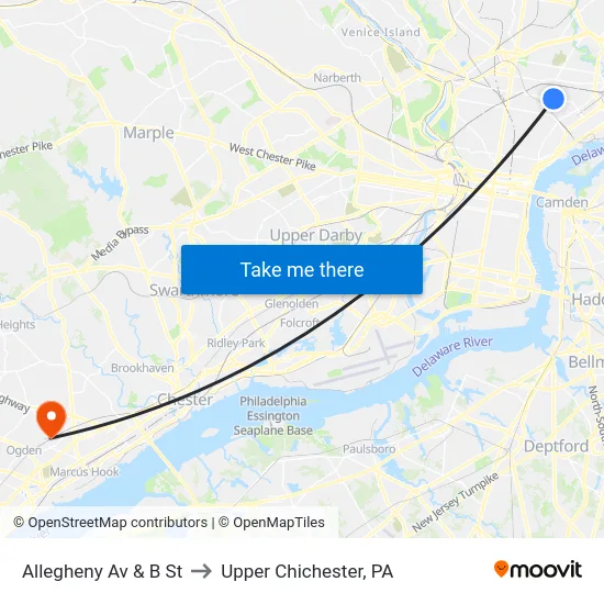 Allegheny Av & B St to Upper Chichester, PA map
