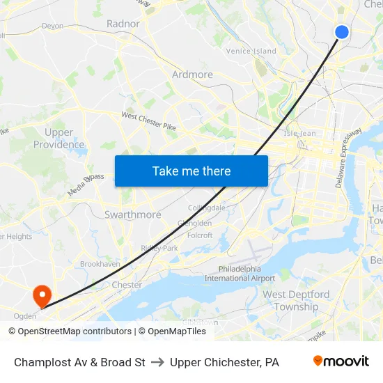 Champlost Av & Broad St to Upper Chichester, PA map
