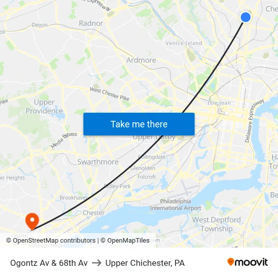 Ogontz Av & 68th Av to Upper Chichester, PA map