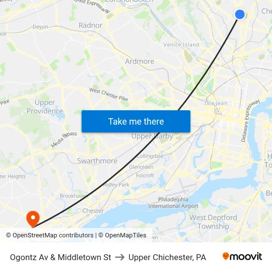 Ogontz Av & Middletown St to Upper Chichester, PA map