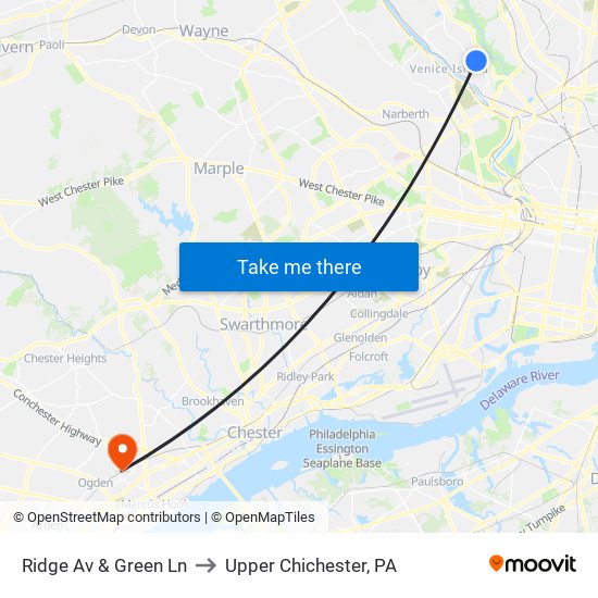 Ridge Av & Green Ln to Upper Chichester, PA map