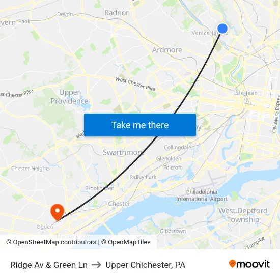 Ridge Av & Green Ln to Upper Chichester, PA map