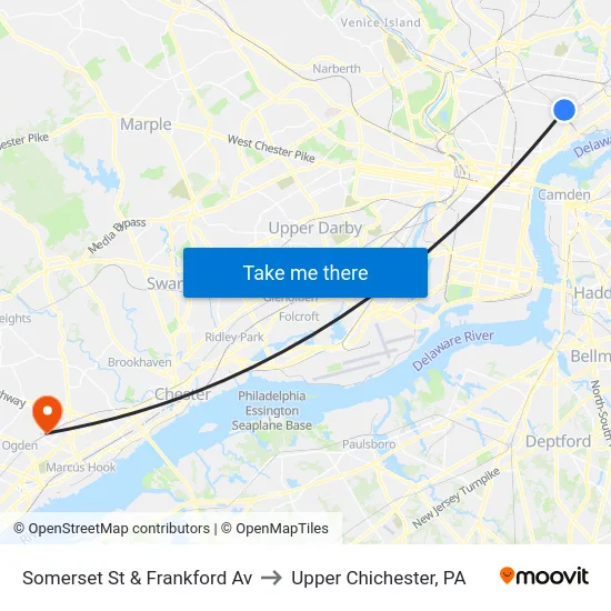 Somerset St & Frankford Av to Upper Chichester, PA map