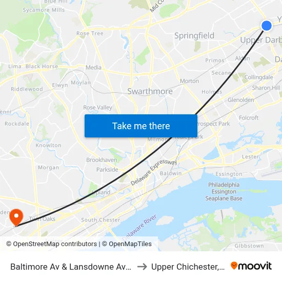 Baltimore Av & Lansdowne Av - Fs to Upper Chichester, PA map