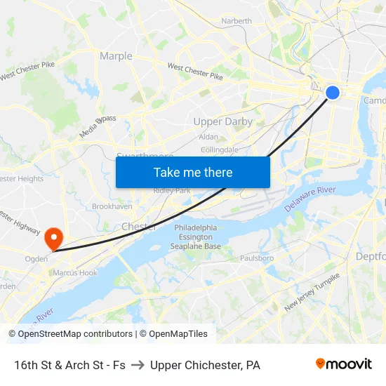 16th St & Arch St - Fs to Upper Chichester, PA map