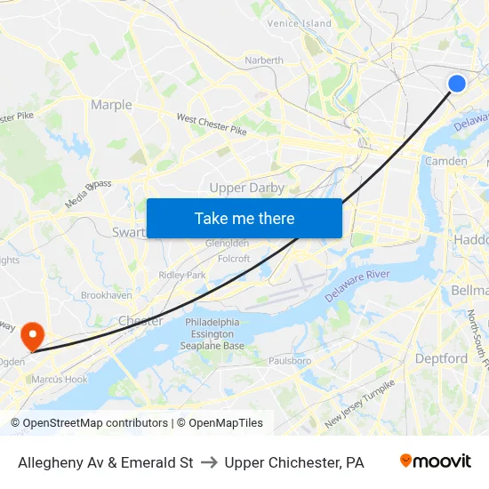 Allegheny Av & Emerald St to Upper Chichester, PA map