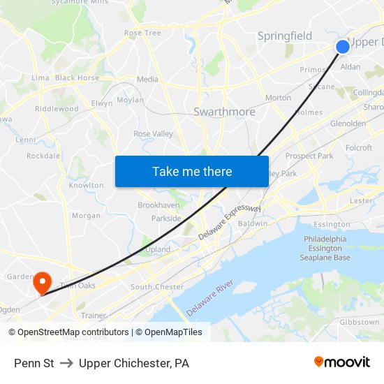 Penn St to Upper Chichester, PA map