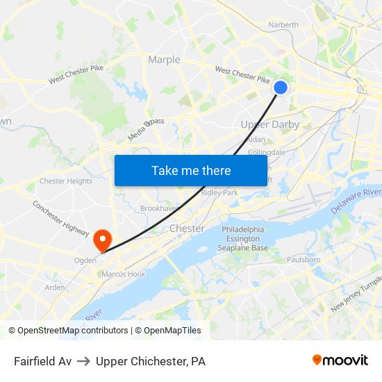 Fairfield Av to Upper Chichester, PA map