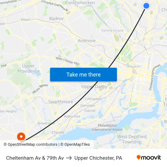 Cheltenham Av & 79th Av to Upper Chichester, PA map
