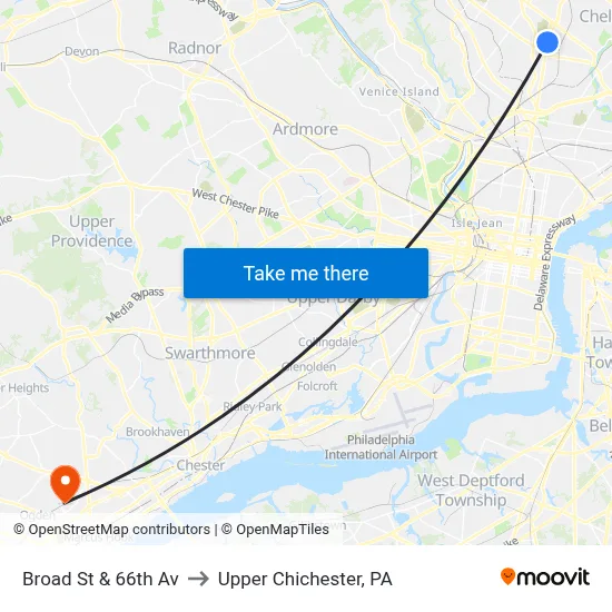 Broad St & 66th Av to Upper Chichester, PA map