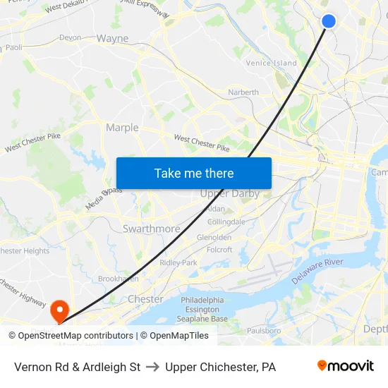 Vernon Rd & Ardleigh St to Upper Chichester, PA map