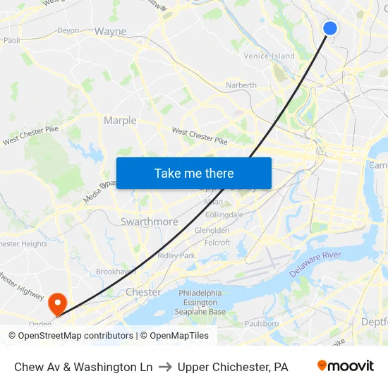 Chew Av & Washington Ln to Upper Chichester, PA map
