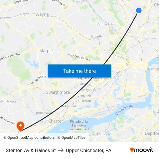 Stenton Av & Haines St to Upper Chichester, PA map