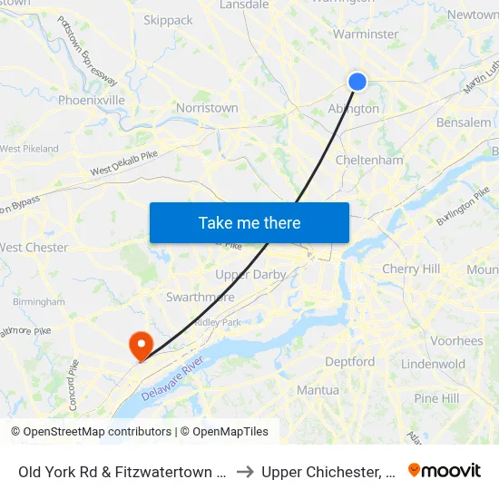 Old York Rd & Fitzwatertown Rd to Upper Chichester, PA map