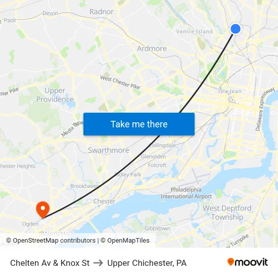 Chelten Av & Knox St to Upper Chichester, PA map