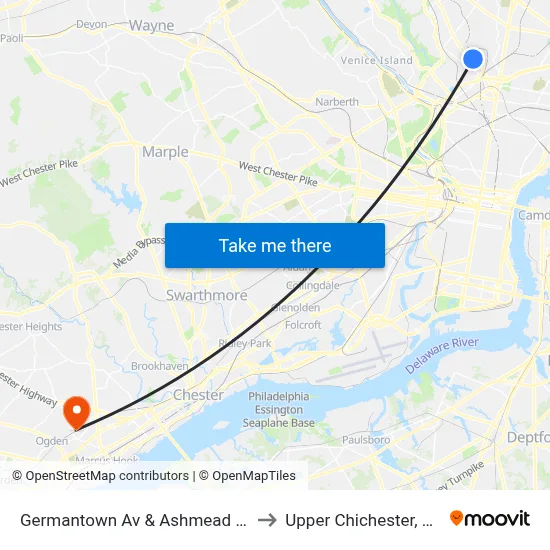 Germantown Av & Ashmead St to Upper Chichester, PA map