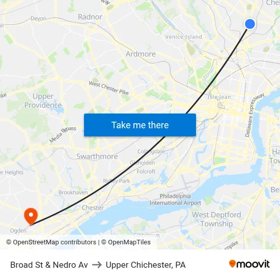 Broad St & Nedro Av to Upper Chichester, PA map