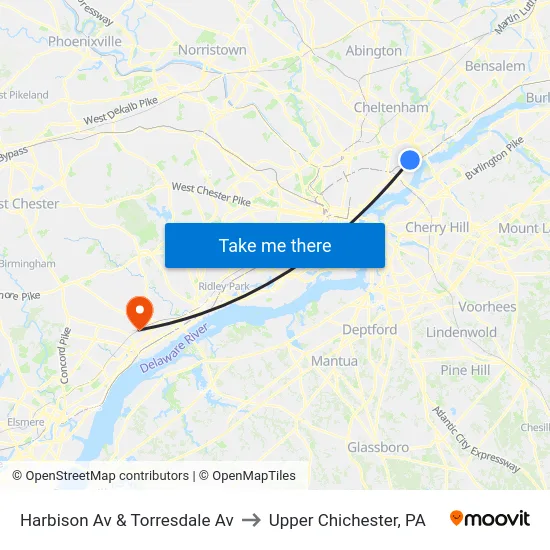 Harbison Av & Torresdale Av to Upper Chichester, PA map