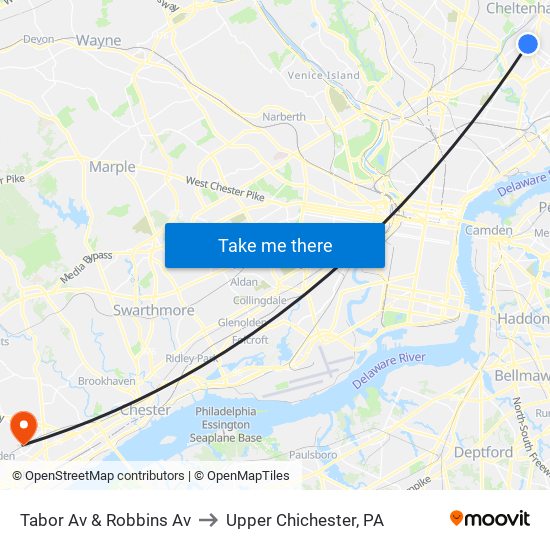 Tabor Av & Robbins Av to Upper Chichester, PA map