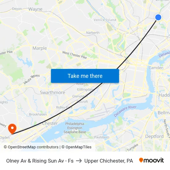 Olney Av & Rising Sun Av - Fs to Upper Chichester, PA map