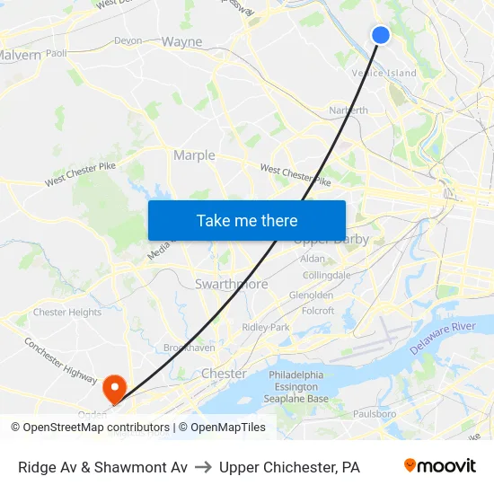 Ridge Av & Shawmont Av to Upper Chichester, PA map