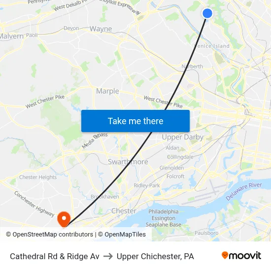 Cathedral Rd & Ridge Av to Upper Chichester, PA map