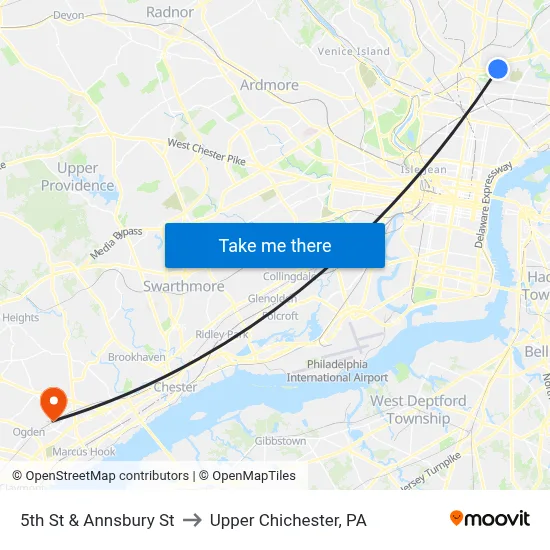 5th St & Annsbury St to Upper Chichester, PA map