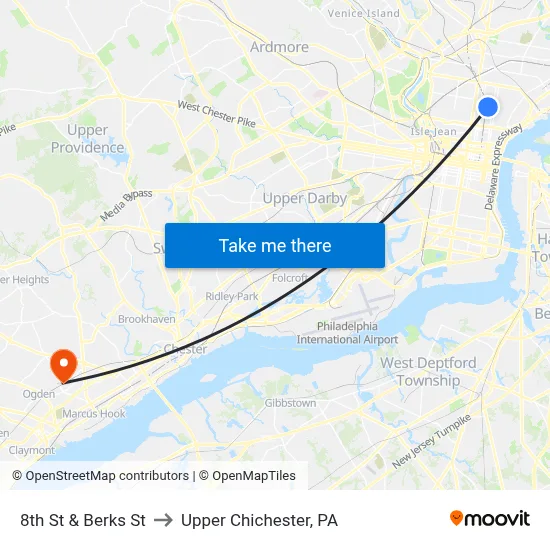 8th St & Berks St to Upper Chichester, PA map