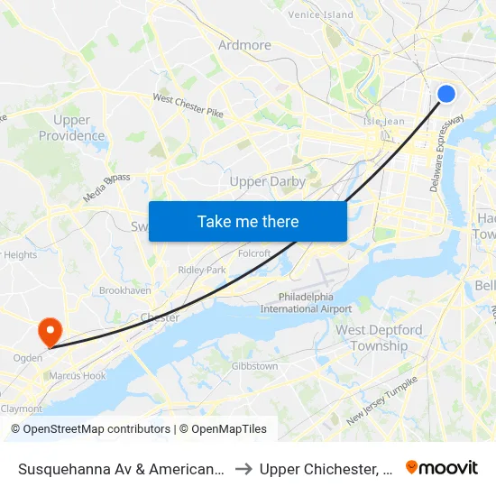 Susquehanna Av & American St to Upper Chichester, PA map