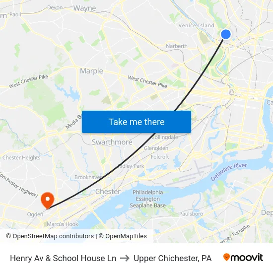 Henry Av & School House Ln to Upper Chichester, PA map