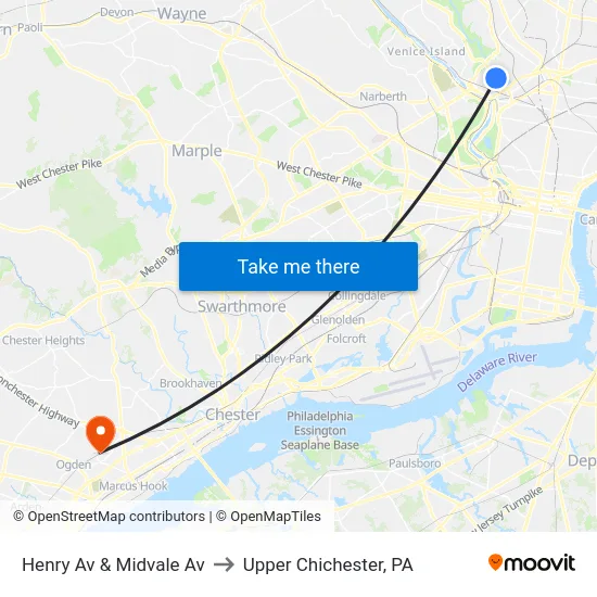 Henry Av & Midvale Av to Upper Chichester, PA map