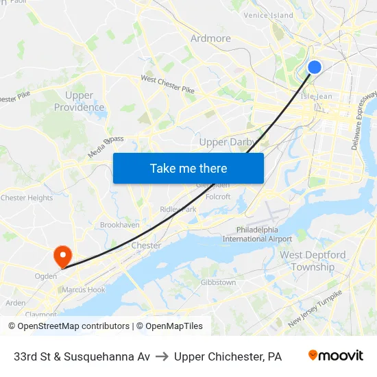 33rd St & Susquehanna Av to Upper Chichester, PA map