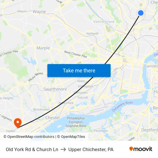 Old York Rd & Church Ln to Upper Chichester, PA map