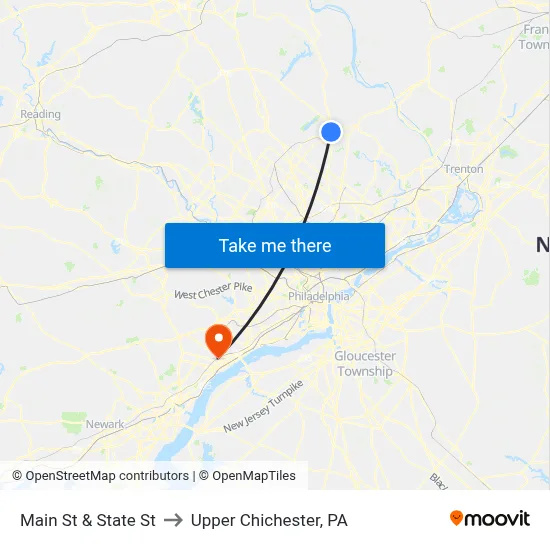 Main St & State St to Upper Chichester, PA map