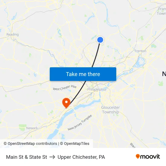 Main St & State St to Upper Chichester, PA map