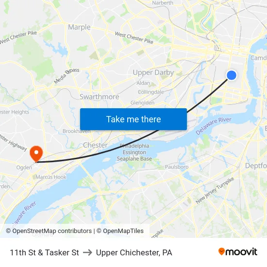 11th St & Tasker St to Upper Chichester, PA map