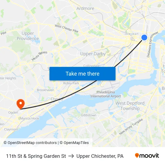 11th St & Spring Garden St to Upper Chichester, PA map