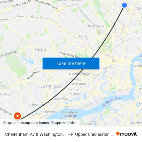 Cheltenham Av & Washington Ln to Upper Chichester, PA map