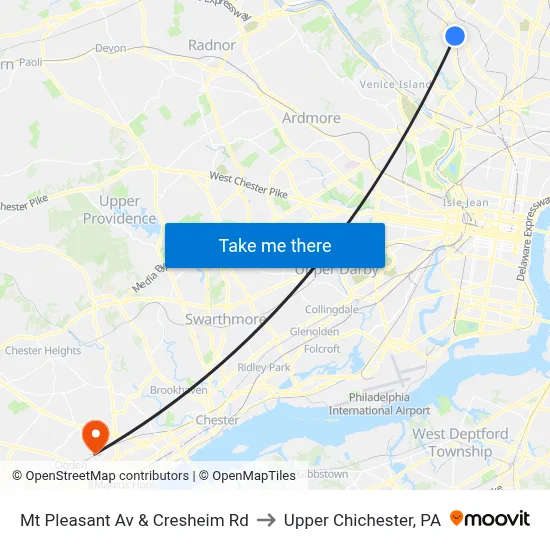 Mt Pleasant Av & Cresheim Rd to Upper Chichester, PA map