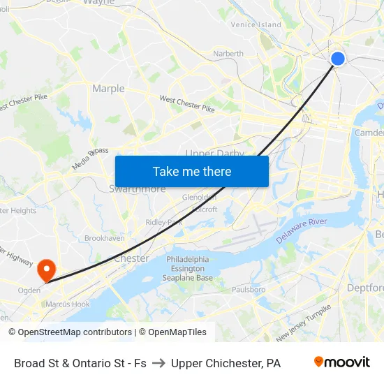 Broad St & Ontario St - Fs to Upper Chichester, PA map