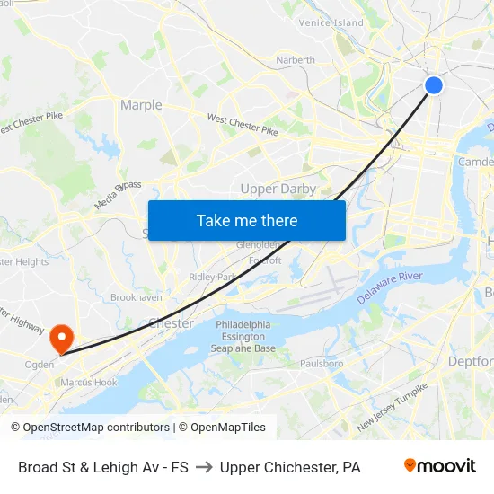 Broad St & Lehigh Av - FS to Upper Chichester, PA map