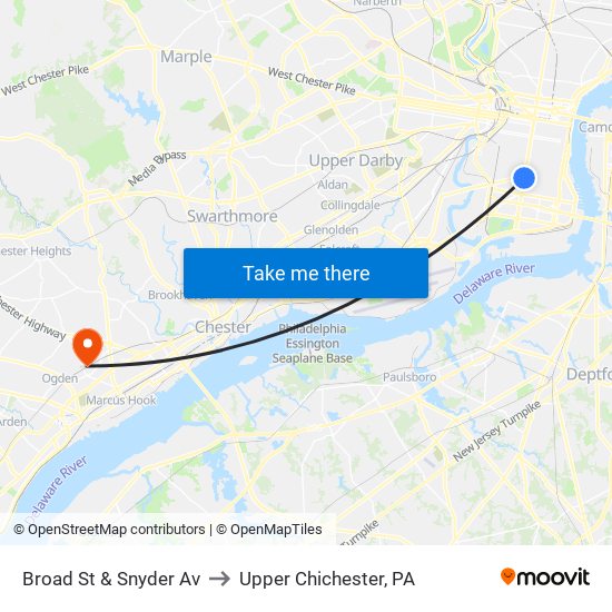 Broad St & Snyder Av to Upper Chichester, PA map