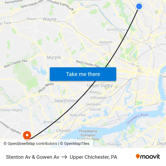 Stenton Av & Gowen Av to Upper Chichester, PA map