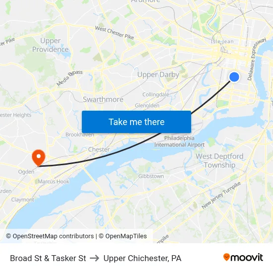 Broad St & Tasker St to Upper Chichester, PA map