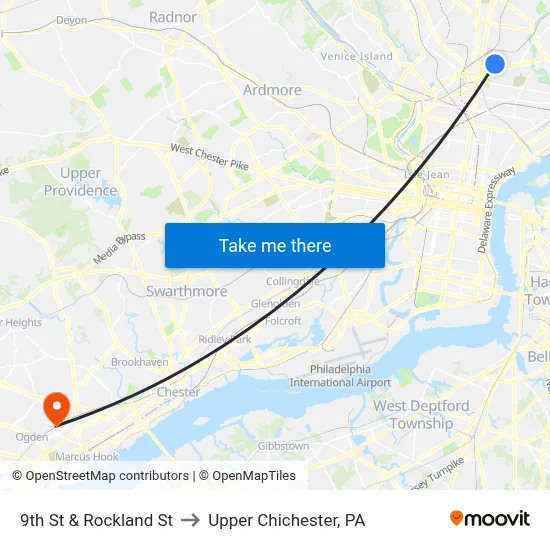 9th St & Rockland St to Upper Chichester, PA map