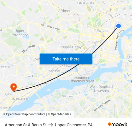 American St & Berks St to Upper Chichester, PA map