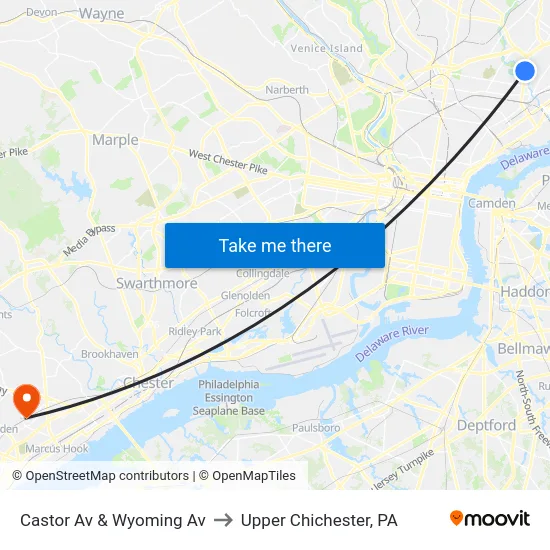 Castor Av & Wyoming Av to Upper Chichester, PA map