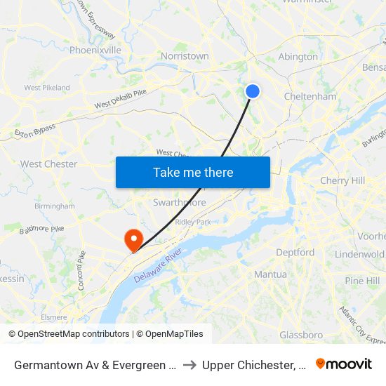 Germantown Av & Evergreen Av to Upper Chichester, PA map