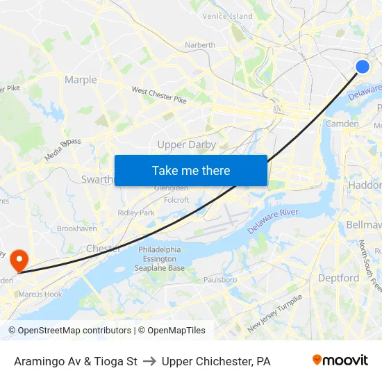 Aramingo Av & Tioga St to Upper Chichester, PA map