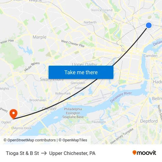 Tioga St & B St to Upper Chichester, PA map